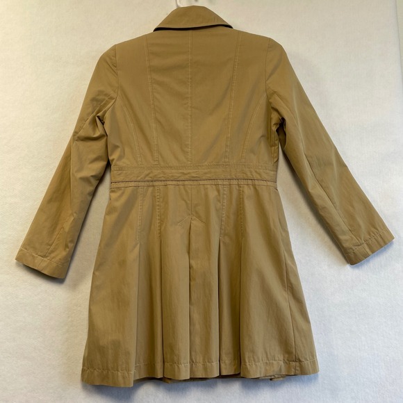 Via Spiga Womens Tan Belted Trench Coat Pleated Skirt Jacket Khaki Size Medium - Picture 4 of 11